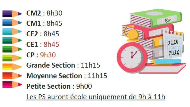 Horaires rentrée scolaire